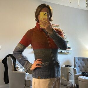 Aritzia TNA Lambswool Zip Sweater – Colorblock – Medium